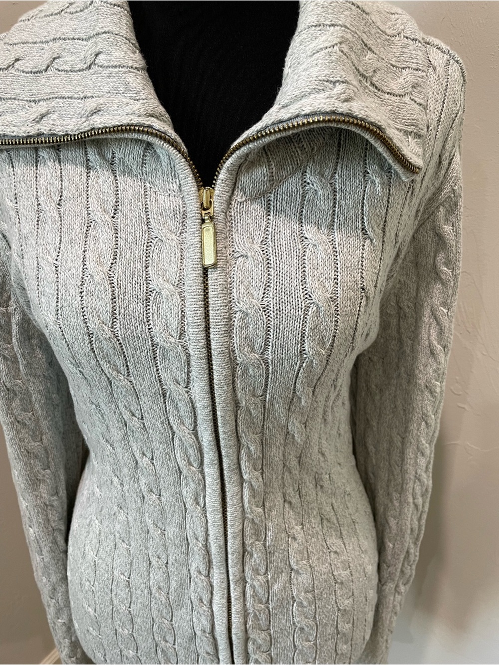 Karen Scott Light Gray Cable-Knit Zip Sweater - Picture 2 of 4